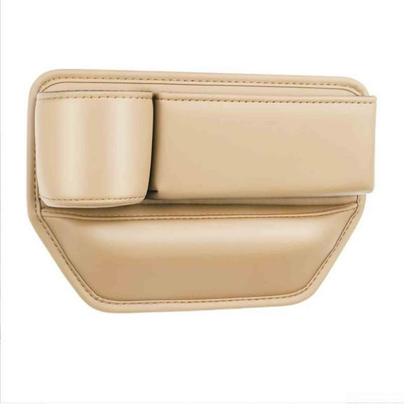 Loyerfyivos 2024 New Car Leather Cup Holder Gap Bag,Upgrade Universal Car Seat Gap Filler Seat Gap Storage Box, Adjustable Large Capacity Car Seat Storage Box (Beige, Driver Side)