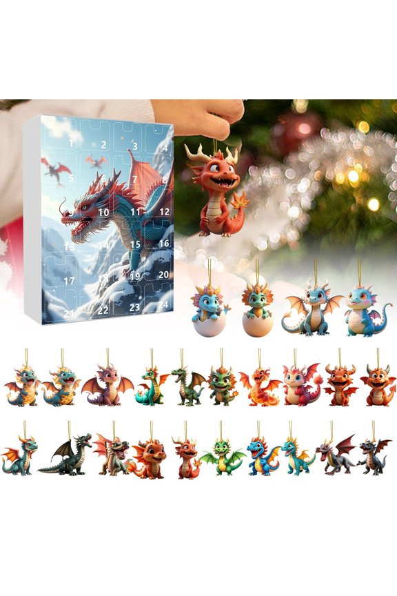 2025 Advent Calendar Dragon - 24 Days Christmas Countdown Set! With 2D Dragon Ornaments Pendants, fits Advent Calendar 2025 Kids & Adult, Doubles as Xmas Tree Decor