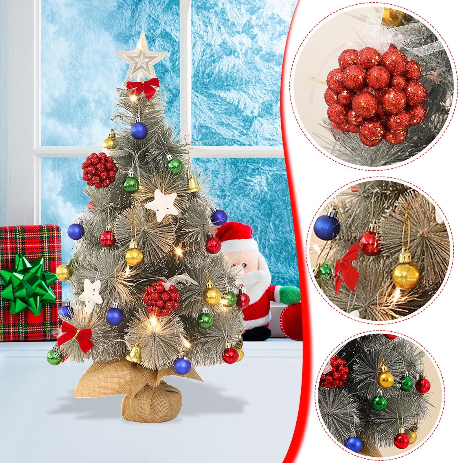 Loyerfyivos 24 Inch Mini Christmas Tree Set, Table Top Artificial