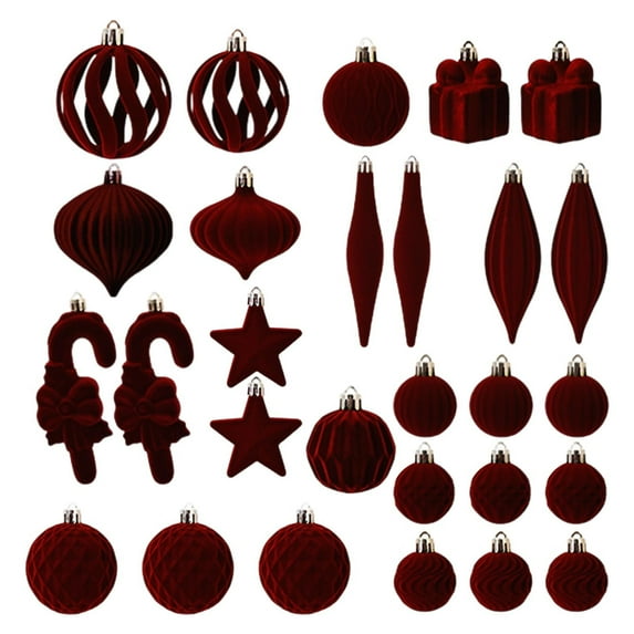 Loyerfyivos 28PCS Velvet Christmas Ornaments Set,Flocked Weird Christmas Ball Ornament,Flocked Shatterproof Assorted Hanging Xmas Tree Ball Decorations, for Home Party Holiday Decor, Coffee, Burgundy