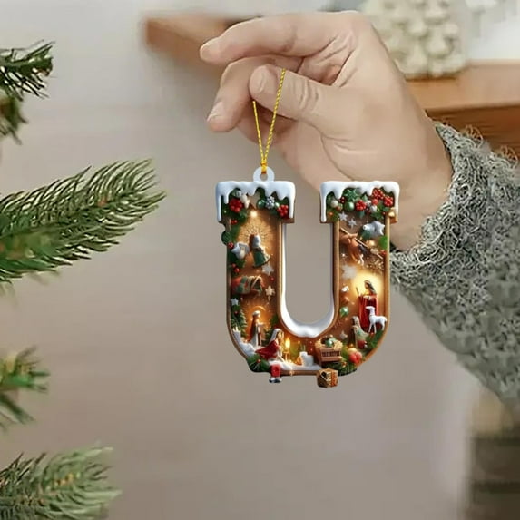 Loyerfyivos 2D Personalized Letter A Christmas Tree Ornament, Santa Alphabet Holiday Decoration, Custom Name Initial U Shaped Acrylic Decorative Hanging Ornament 2025, Gifts for Men Women