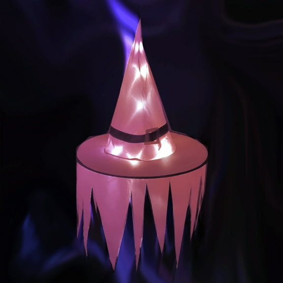 Loyerfyivos 2PC Creative Halloween Glowing Witch Hat Ghost Festival With Light Party Decoration Props LED Witch Magician Wizard Hat - Pink