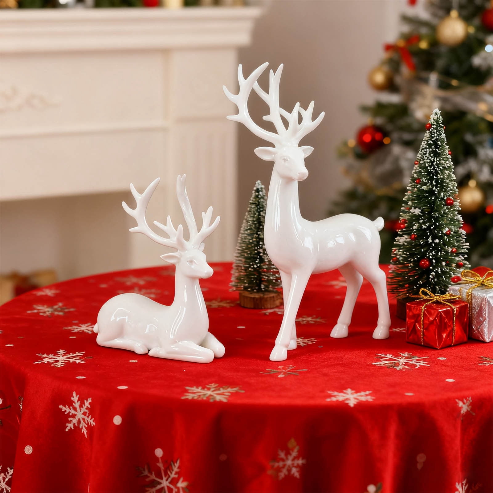 Loyerfyivos 2pcs Resin Reindeer Figurines for Christmas Decor White ...