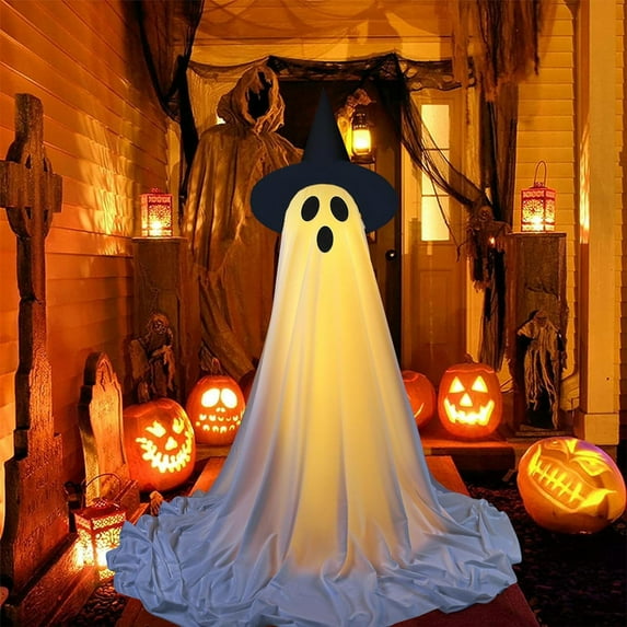 Loyerfyivos Halloween Decorations Outdoor,Halloween Party Decorations Indoor,Spooky Ghost Decor with Remote Control String Lights,Halloween Ghost Lights for Porches Yards Gardens Lawn (33.5")
