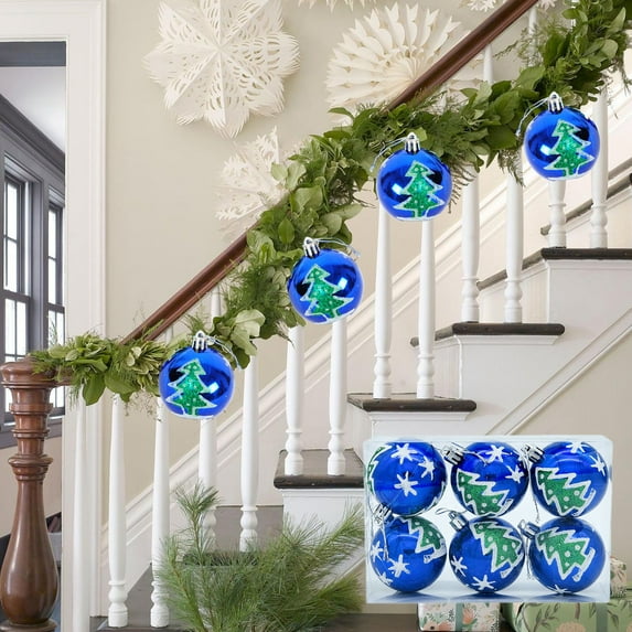 Loyerfyivos 6PCS Christmas Ball Ornaments - Large 3.14 Inch Shatterproof Foam Christmas Tree Decorations, Glitter Hanging Balls for Xmas Holiday Party Home Decor (Blue)