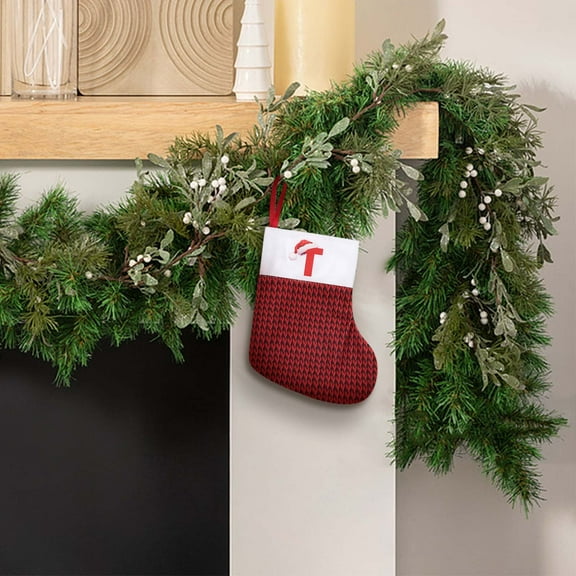 Loyerfyivos 7 inch Mini Cute Knit Monogram Embroidered Christmas Stocking Personalized Initial Christmas Stocking Family Holiday Xmas Party Decor Christmas Decorations-Red