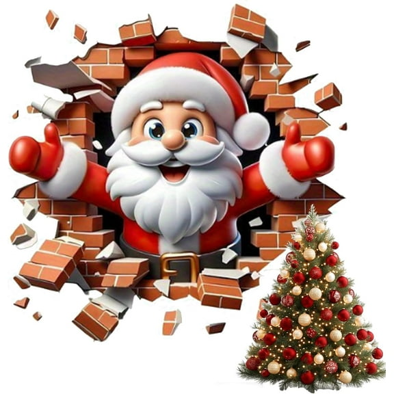 Loyerfyivos Christmas Creatives Wall Sticker 2026 Funny Christmas Wall Decals Removable Winter Holiday Xmas Break Through Wall Art For Kids Bedroom Playroom Home Windows