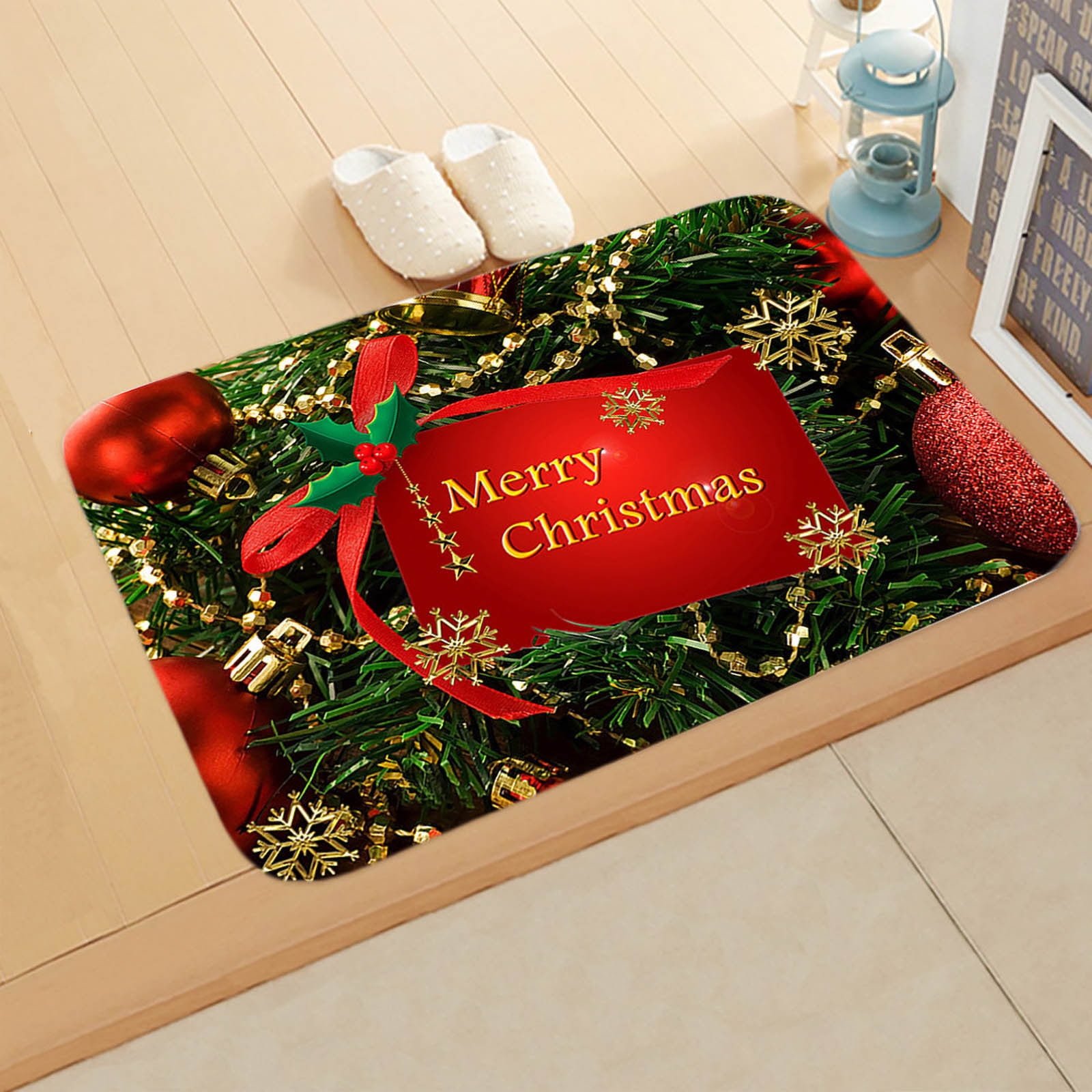 Loyerfyivos Christmas Doormat Merry Christmas Door Mat Red Non-Slip