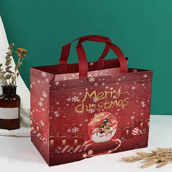 Loyerfyivos Christmas Gift Bags,Christmas Tote Bags with Handles for Shopping,Grocery Bags,Gifts Wrapping,Christmas Party Supplies Decorations,12.7"*9.8"*6.7" Reusable Gift Bags