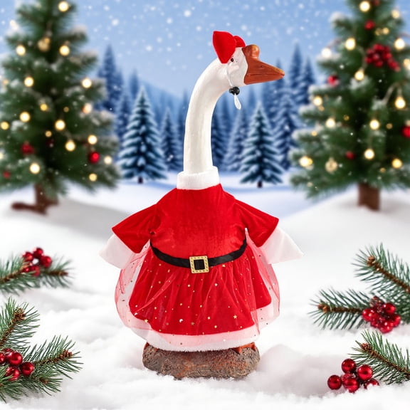 Loyerfyivos Christmas Goose Outfit Crochet Handmade Porch Goose Outfits Cute Goose Clothes for 23" Goose Halloween Christmas Outdoor Patio Yard Lawn Art (Santa Claus)