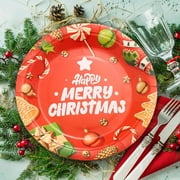 Loyerfyivos Christmas Paper Plates, 10pcs Party Paper Plates Set Disposable Christmas Party Food Dinner Dessert Plates Tableware Decorations Favors, Including 10pcs 7" for Christmas Plates