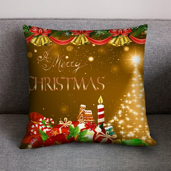 Loyerfyivos Christmas Pillow Covers 18x18 Inch Merry Christmas Pillow Cases Christmas Velvet Throw Pillow Covers Red Gold Xmas Holiday Pillow Covers Outdoor Couch Sofa Cushion Covers for New Year