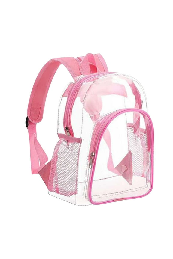 Clear Mini Backpack - Stadium Approved 12x10x4 Small, Stadium Backpack for Women with 2 Water Holders Heavy Duty for Concert Work Sport Games Festival Venues - Pink-X