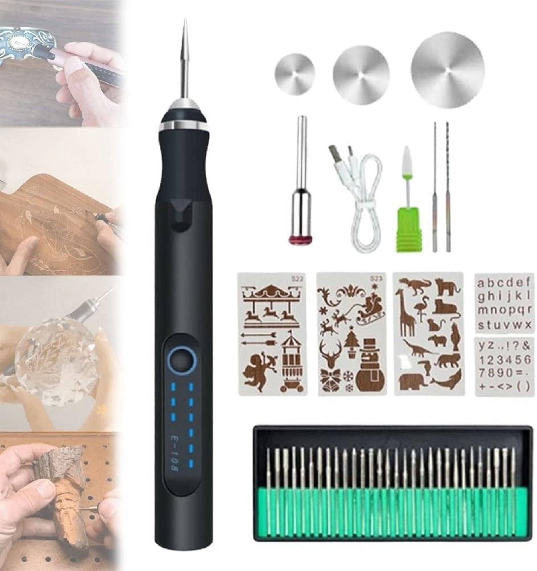 Loyerfyivos Cordless Electric Engraving Pen,Micro Polishing Pen with Stencils And 30 Drill Bits,USB Rechargeable Mini Professional DIY Engraver Tools for Jewelry Wood Metal Stone Plastic,Rose Gold