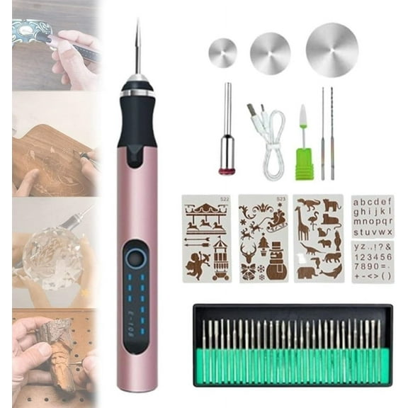 Loyerfyivos Cordless Electric Engraving Pen,Micro Polishing Pen with Stencils And 30 Drill Bits,USB Rechargeable Mini Professional DIY Engraver Tools for Jewelry Wood Metal Stone Plastic,Rose Gold