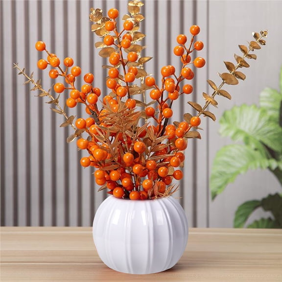 Loyerfyivos Creative Pumpkin Shaped Plastic Vase for Flower Dry Flower Hydroponic Planter Decorative Vase for Home Room Office Party Wedding Thanksgiving Pumpkin Shaped Planter - White