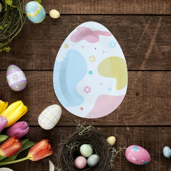 Loyerfyivos Disposable Painted Paper Plates For Easter Water Proof Oil Draining Thickened Sturdy Plant Based Pulp Disposable Paper Plates For Holiday Decoration