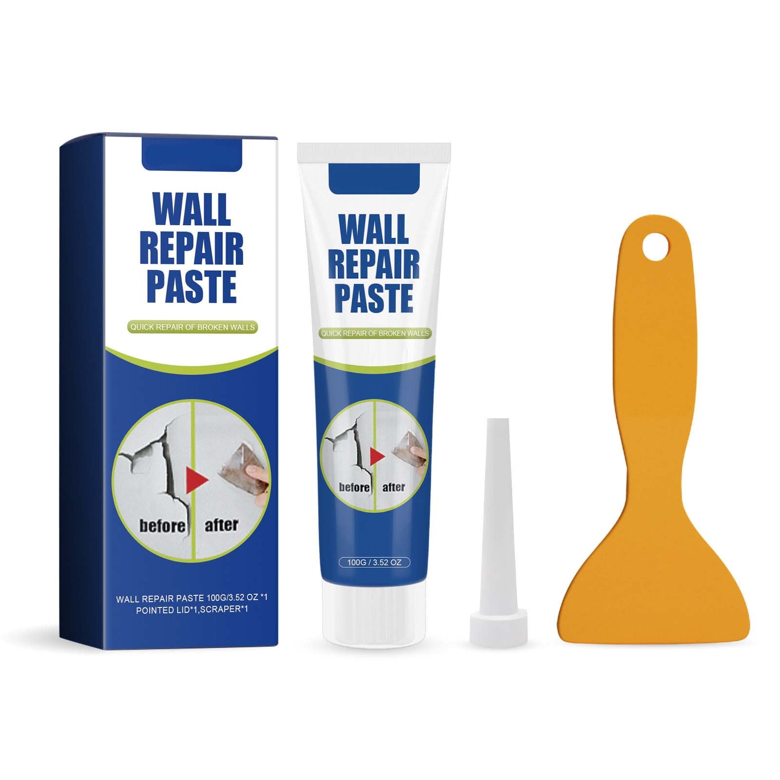 Loyerfyivos Drywall Repair Kit, Spackle Wall Repair, Wall Mending Agent with Scraper, 100ml - Quick and Easy Solution for Filling Holes and Cracks in Home Walls, Plaster Wall and Wood Scratch Repair
