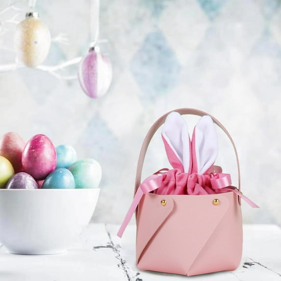 Loyerfyivos Easter Rabbits Ears Leather Bucket Children's Eggs Bag Rabbits Style Party Decoration Gift Bag