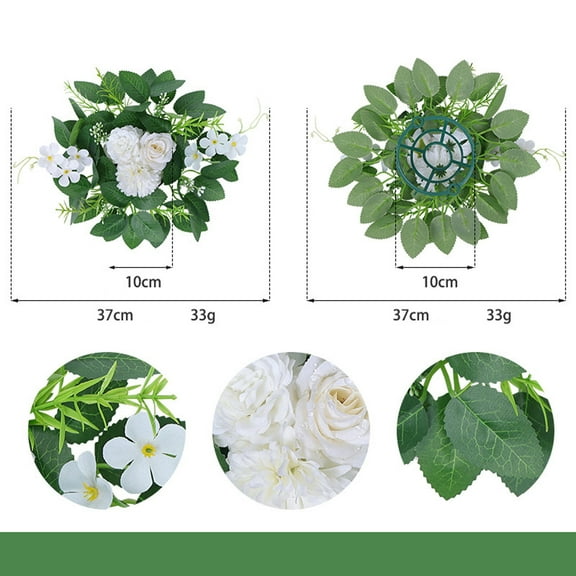 Loyerfyivos Fall Candle Rings Wreaths, Thanksgiving Artificial Flower Candle Garland, Candle Holder Rings for 3.97 Inch Wide Pillars Autumn Harvest Festival Party Table Centerpieces Decor, White