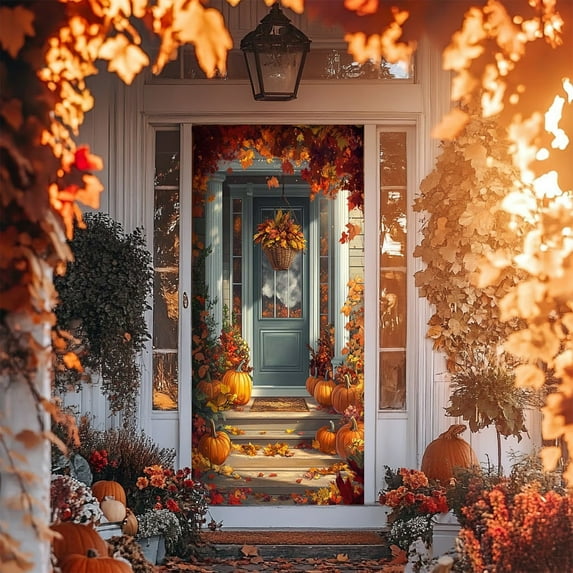 Loyerfyivos Fanciful Gnome Door Cover Banner, Rustic Autumn Decor for Front Door, Fall Harvest Festival Indoor Outdoor Decoration 36x72 Inch