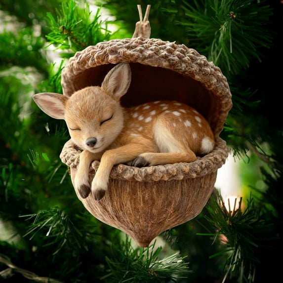 Loyerfyivos Forest Animal Acorn Ornaments, Cozy Forest Christmas Ornaments, 2026 Pine Cone Animal Decoration, Woodland Creature Figurine, Acrylic Hanging Ornament Home Party Decor