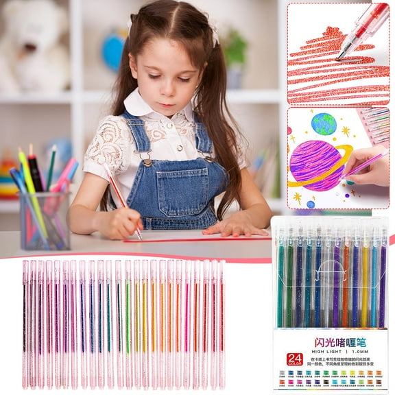 Loyerfyivos Glitter Gel Pens 1.0mm Metallic Vibrant Sparkle Colorful Pen 24 Colors for Coloring Calligraphy Cards Journal Drawing