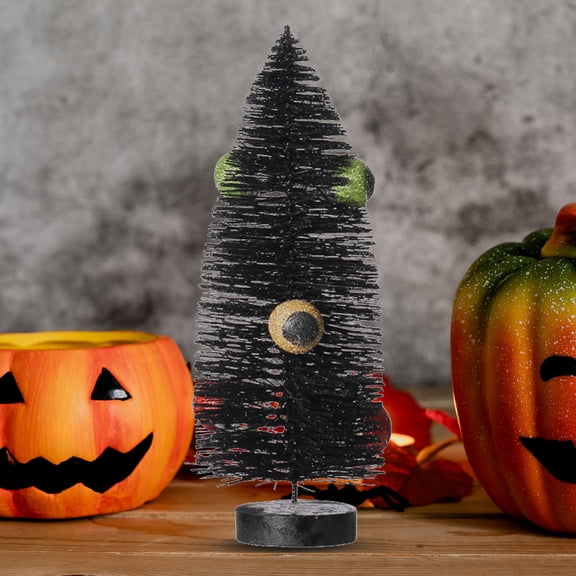 Loyerfyivos Halloween Bottle Brush Trees Black Scary Halloween Eerie Eyeball Tabletop Tree Halloween Fall DIY Crafts Spooky Halloween Table Ornaments for Miniature Scenes Village Displays Decor
