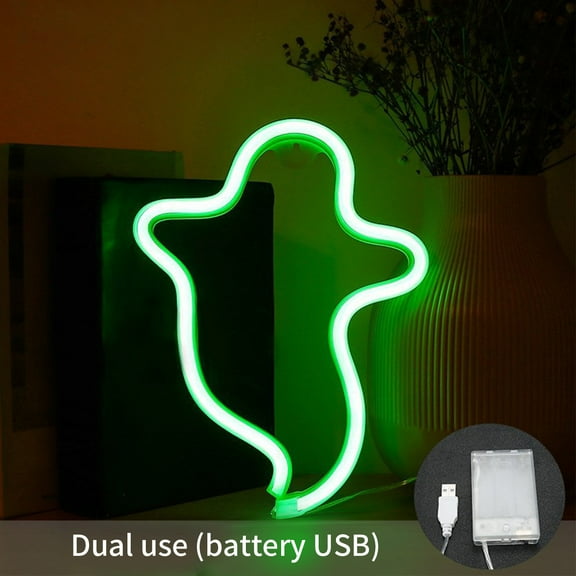 Loyerfyivos Halloween Decoration LEDs Neon Sign Light Ghost Neon Sign Anime Neon Signs for Wall Decor for Bedroom Game Room Dorm Decor,Boys and Girls Gifts Party Birthday(Batteries Not Included)-Green