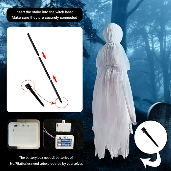 Loyerfyivos Halloween Decorations Outdoor, 3Pcs Large Light-Up Halloween Ghost Decoration with Stakes, Waterproof Halloween Witch Decorations for Home Outside Yard Garden Party (1pcs)