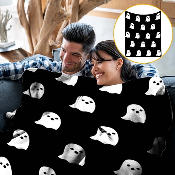 Loyerfyivos Halloween Ghost Throw Blanket Cute Ghost Blanket for Picnic Camping Travel Lightweight Fuzzy Cozy Throw Blankets for Living Room Sofa Couch 78" x 60"