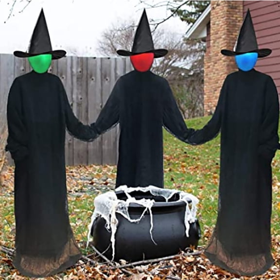 Loyerfyivos Halloween Outdoor Decorations -[2025 Upgrade] - 3PCS 66.9" Large Light Up Holding Hands Screaming Witch Voice-activated Sensor Waterproof for Home Outdoor Patio Lawn Garden Party