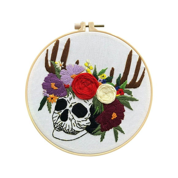 Loyerfyivos Halloween Skull Embroidery Kit for Adults Beginner, Cross Stitch Kits for Embroidery Starters with Skull Patterns Includes: Fabric * 1, Thread * 1, Drawing * 1, Needle * 3