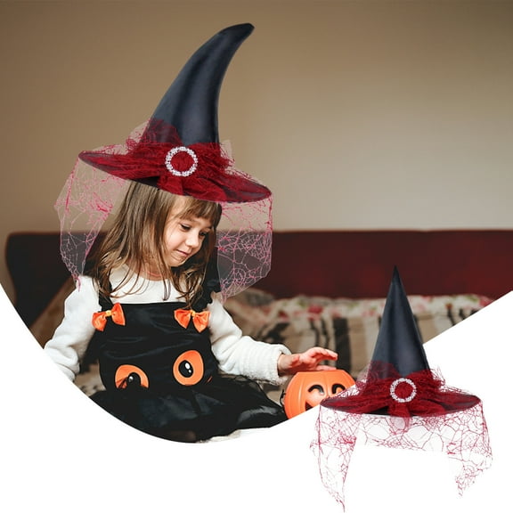 Loyerfyivos Halloween Witch Hat, Witches Wizard Accessories, Witch Decor Lace Veils Witch Hats for Women Halloween Costume Accessories Party Supplies, Red