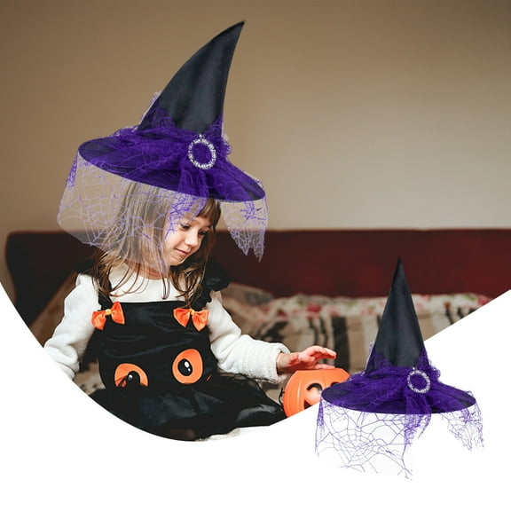 Loyerfyivos Halloween Witch Hat, Witches Wizard Accessories, Witch Decor Lace Veils Witch Hats for Women Halloween Costume Accessories Party Supplies, Purple