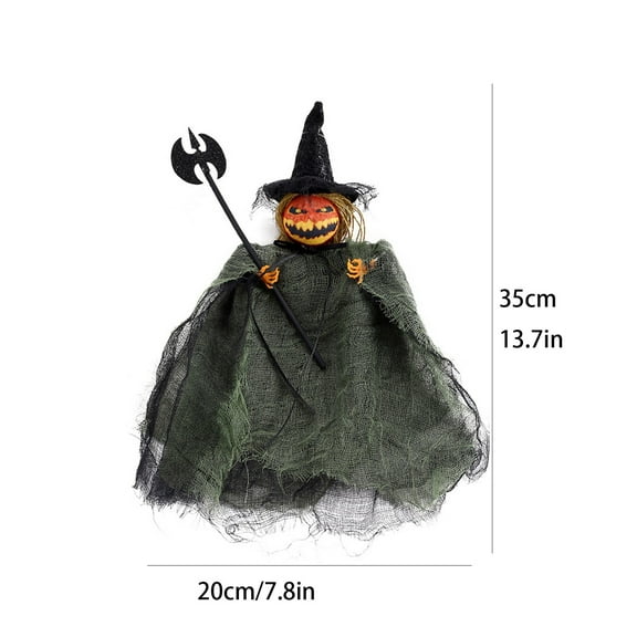 Loyerfyivos Halloween Witch Tree Topper Decoration, 13.7 Inch Witch with Spider Web Skirt, Black Pointed Hat and Flying Broom Conical Base for Halloween Desktop, Treetop, Fireplace, Home Decorations