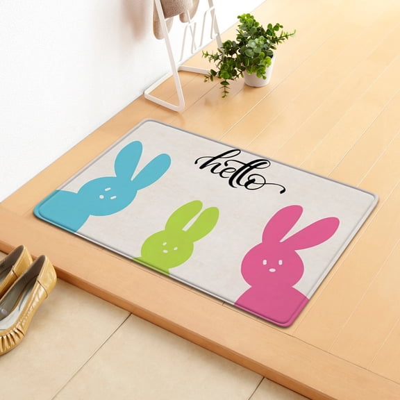 Loyerfyivos Happy Easter Eggs Entrance Door Mat, Spring Bunny Ears Low Profile Tradition Decor Welcome Mat, Non-Slip Carpet Rugs Floor Mat Decorative for Home/Bathroom/Kitchen/Indoor - 16"x24"