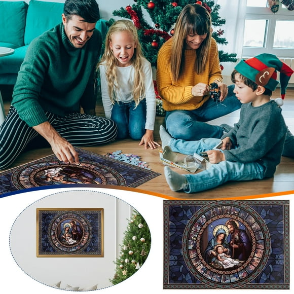 Loyerfyivos Jigsaw Puzzle Advent Calendar Nativity Puzzles for Adults 1000 Pieces, Christmas Countdown Jigsaw Puzzles, Stained Glass Religous Puzzle Jesus Christian Puzzles for Home Decor