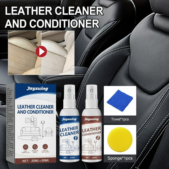 Loyerfyivos Leather Cleaner and Leather Conditioner Kit for Use on Leather Apparel, Furniture, Car Interiors, Shoes, Boots, Bags & More
