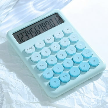 Loyerfyivos Mechanical Calculator,Pink Calculator Cute 12 Digit Large LCD Display Big Round Button Calculator Use as Office Calculators Desktop 15°Tilt Screen for Kids Calculator (Blue)