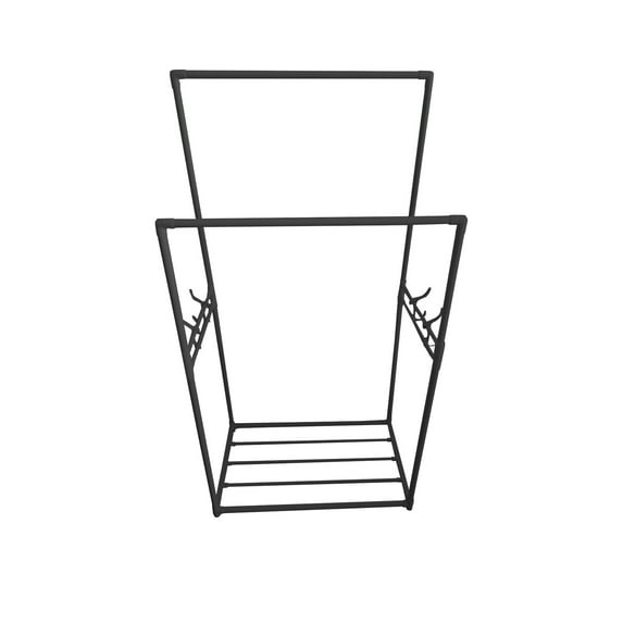 Loyerfyivos Metal Coat Hanger,2-bar Heavy-duty Free-standing Coat Rack, Bedroom Clothes Arrangement Clothes Rail, With Shoe Rack, Hanger With 4 Side Ho(Size:118x60x35cm,Color:Black)