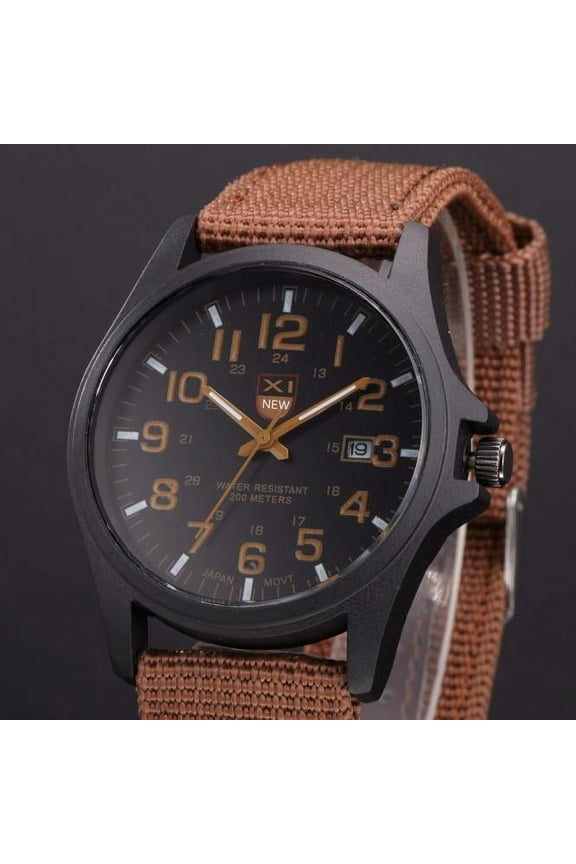 Military Watches for Men,Analog Quartz Nylon Band ,Waterproof Outdoor Sport Field Mens Analog Wristwatch, ,Date Calendar Clock Wristwatch (Brown)