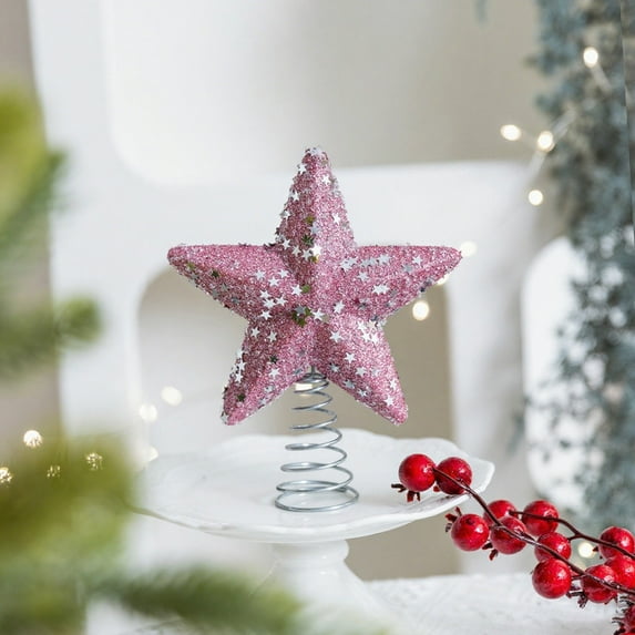 Loyerfyivos Mini Christmas Tree Topper Valentines Day Small Star Treetop for Valentines Tree Star Ornaments Decorative for Xmas Christmas Party (7 Inch,Glitter Pink)