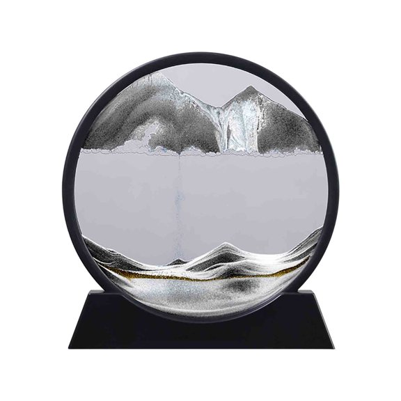 Loyerfyivos Moving Sand Art Picture in Motion Round Glass 3D Deep Sea Landscape, Dynamic Sand Art Sandscapes, Sensory Relaxing Desktop Table Decor Desk Decor Art Desk (7 inch, Black)