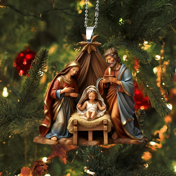 Loyerfyivos Nativity Scene Ornaments, Christmas Tree Ornaments Set, Birth of Jesus Hanging Decorations, Holy Religious Gifts, Nativity Scene Christian Gifts (D)