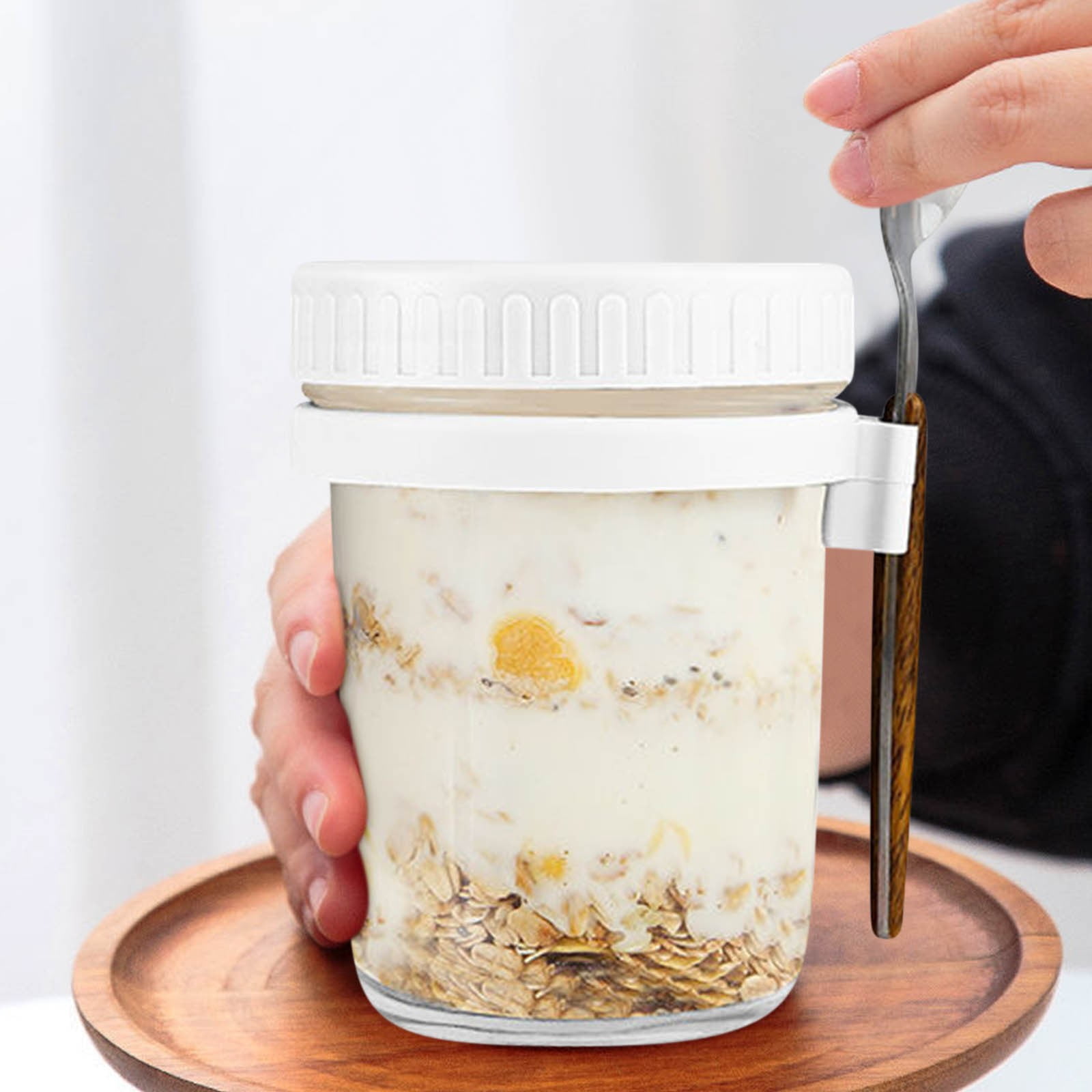 Overnight Oats Jars with Lid and Spoon,11oz/20oz Large Capacity Airtight Oatmeal Container,Portable Mason Jars Breakfast Container, Size: 350 mL