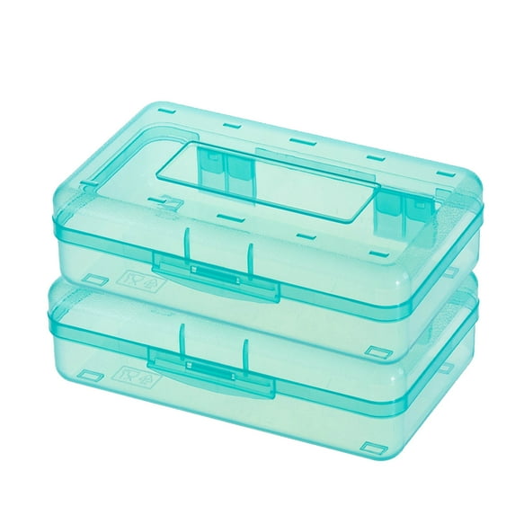 Loyerfyivos Pencil Box, Plastic Clear Pencil Case, 2 Pack Large Capacity Hard Pencil Case, Clear Crayon Box with Snap-tight Lid Stackable Design, Plastic Storage Box for Office Supplies, Mint Green
