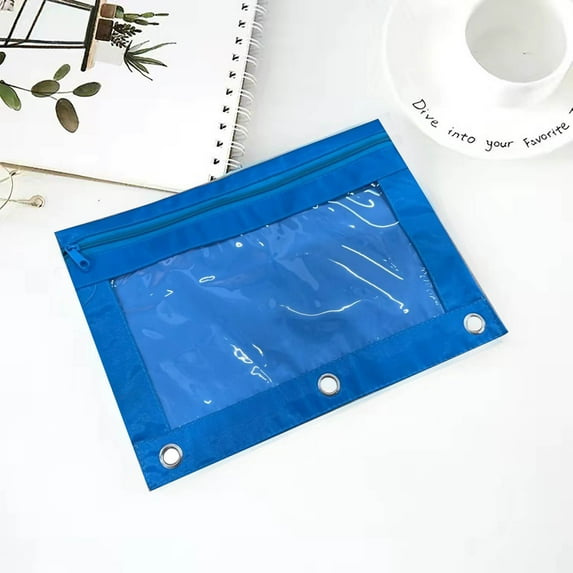 Loyerfyivos Pencil Pouch for 3 Ring Binder, Binder Pencil Case with Smooth Zipper, Clear Window Pencil Case for Binder, Big Capacity 3 Ring Binder Pencil Bag with 3 Reinforced Grommets, Sky Blue