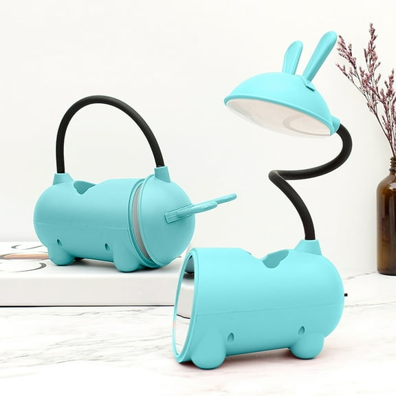 Loyerfyivos Pink Kids Desk Lamp with Pen holder, Rabbit cute LED Desk/Table Lamp with Dimmable Natrue Light, USB rechargeable and Funny projector, Small Bedside lamp, LED lamp for girls Bedrooms