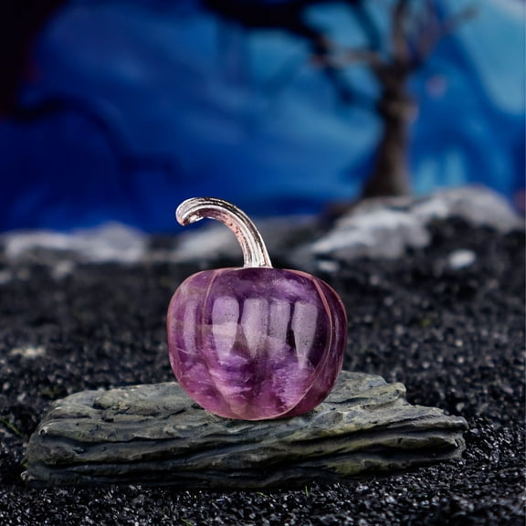 Loyerfyivos Purple Crystal Pumpkin Figurine, 0.7" Mini Carved Gemstone Pumpkin Statue Decor Healing Stones Decorative Ornaments for Fall Harvest Thanksgiving Halloween Decorations Home Decor